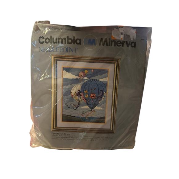 Vintage 1983 Columbia Minerva Needlepoint Kit Crewel Flying Flowers 16 x 20” Art - Picture 1 of 4